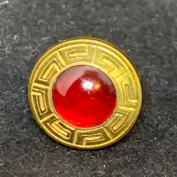 Vintage Tisco Sepa Link Etched Gold Tone Red Stone Cufflinks (2549) - Picture 2 of 4